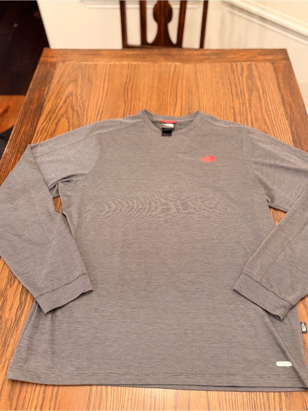 The North Face Men's Gray Long Sleeve Crew with Red Logo